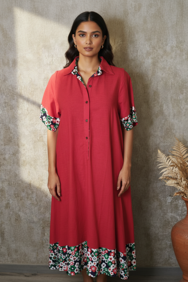 Tanvi Cotton Linen Flared Shirt Dress