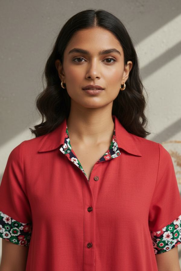 Tanvi Cotton Linen Flared Shirt Dress