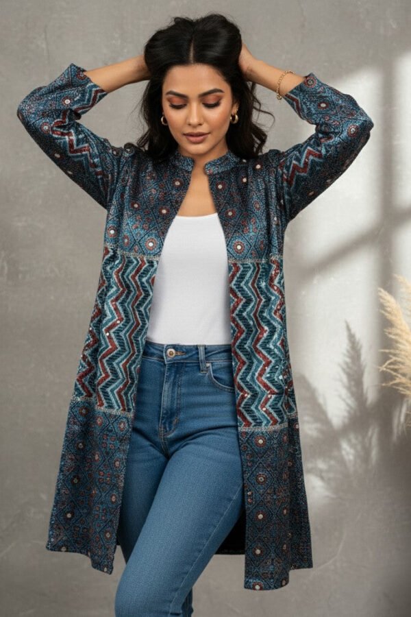 Nora Velvet Ajrakh Long Jacket II