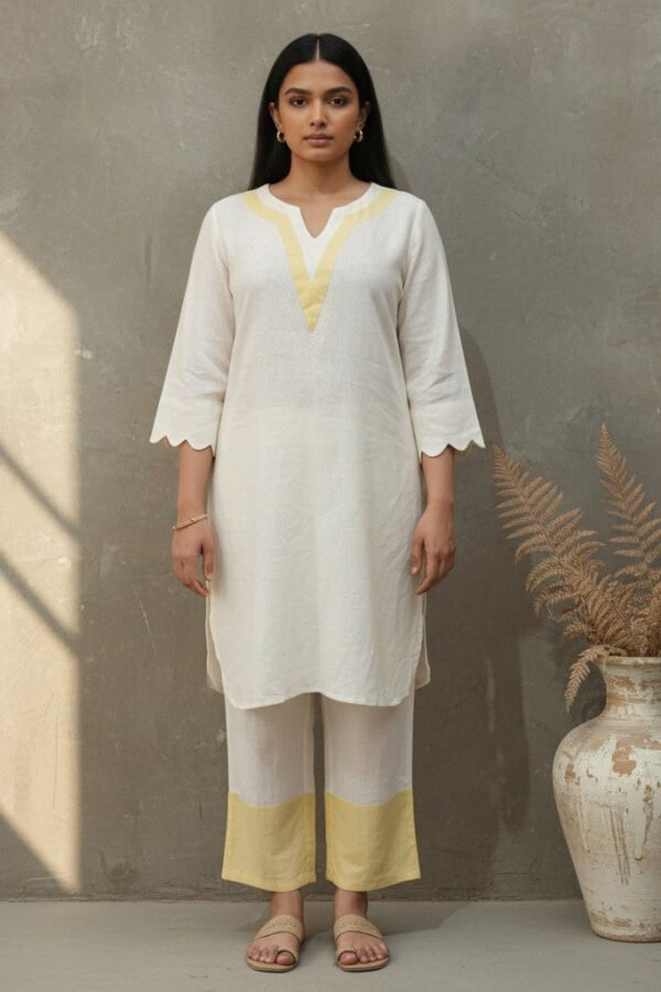 Ishani Peach Yellow Linen Scallop Co-ord Set