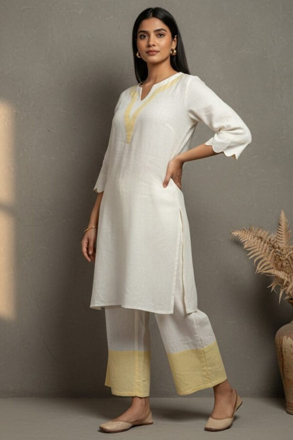 Ishani Peach Yellow Linen Scallop Co-ord Set