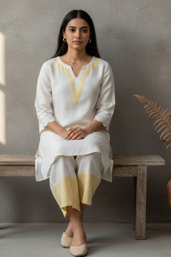 Ishani Peach Yellow Linen Scallop Co-ord Set