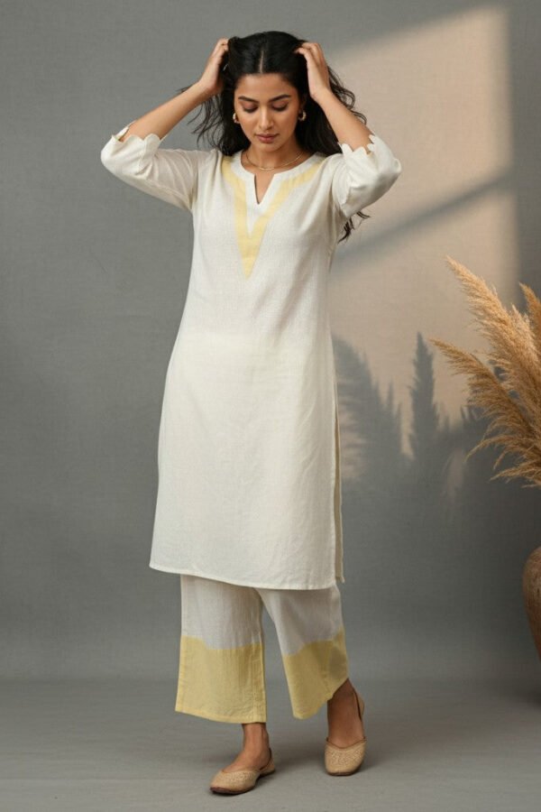 Ishani Peach Yellow Linen Scallop Co-ord Set