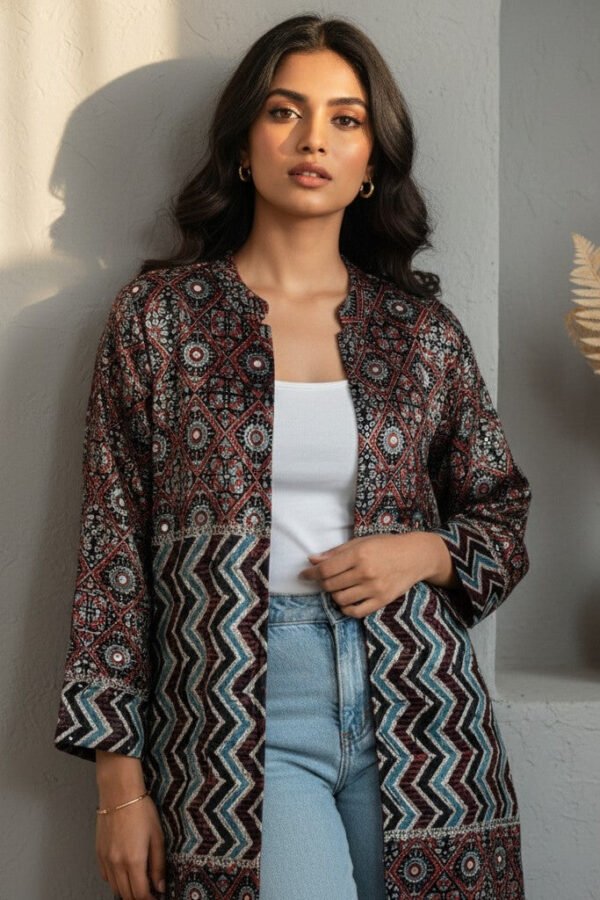 Nora Velvet Ajrakh Long Jacket I