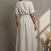 Gia Beige Linen Smocked Flared Dress