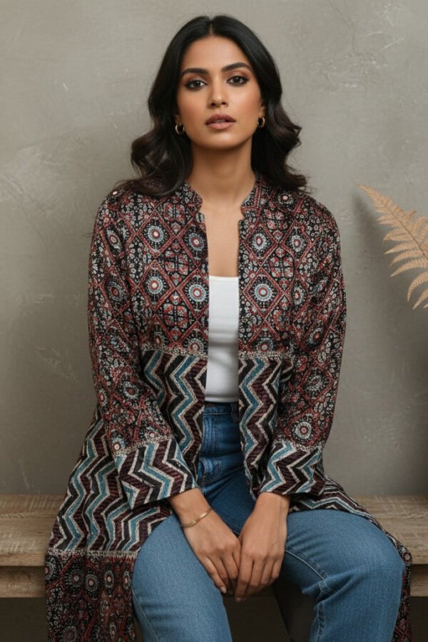Nora Velvet Ajrakh Long Jacket I