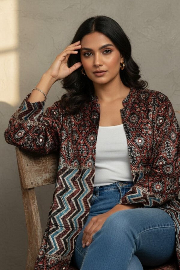 Nora Velvet Ajrakh Long Jacket I