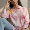 Reiko Pink Striped Poplin Applique Shirt