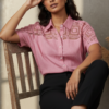 Amelia Pink Linen Lace Shirt