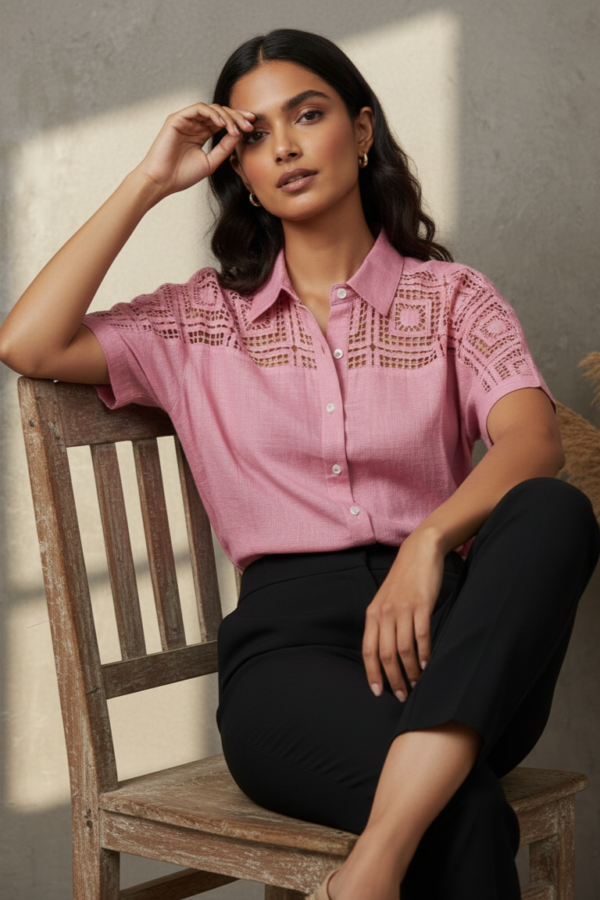 Amelia Pink Linen Lace Shirt