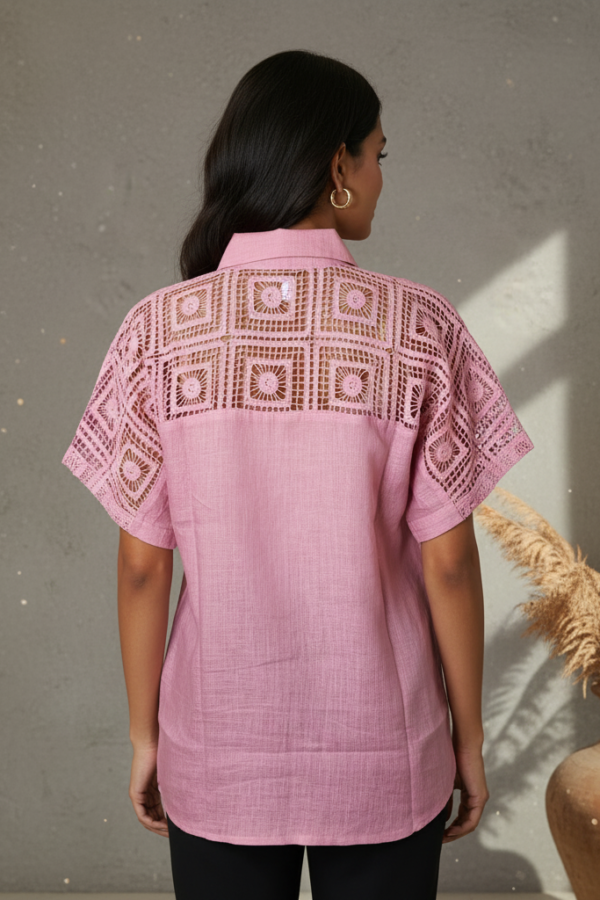 Amelia Pink Linen Lace Shirt
