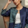 Keya Mashru Silk Ajrakh Zipper Jacket