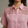 Amelia Pink Linen Lace Shirt