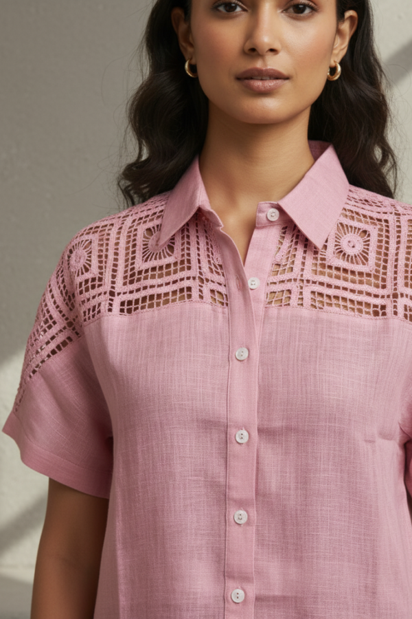 Amelia Pink Linen Lace Shirt