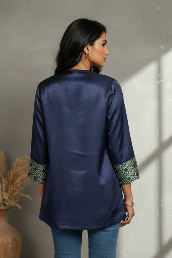 Keya Mashru Silk Ajrakh Zipper Jacket