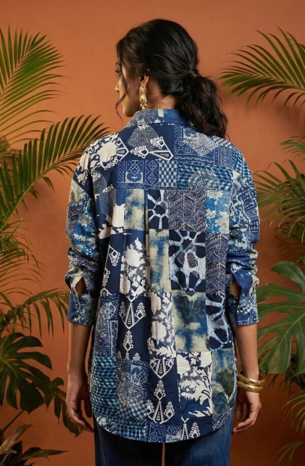 Reiko Blue Kantha Indigo Handblock Shirt