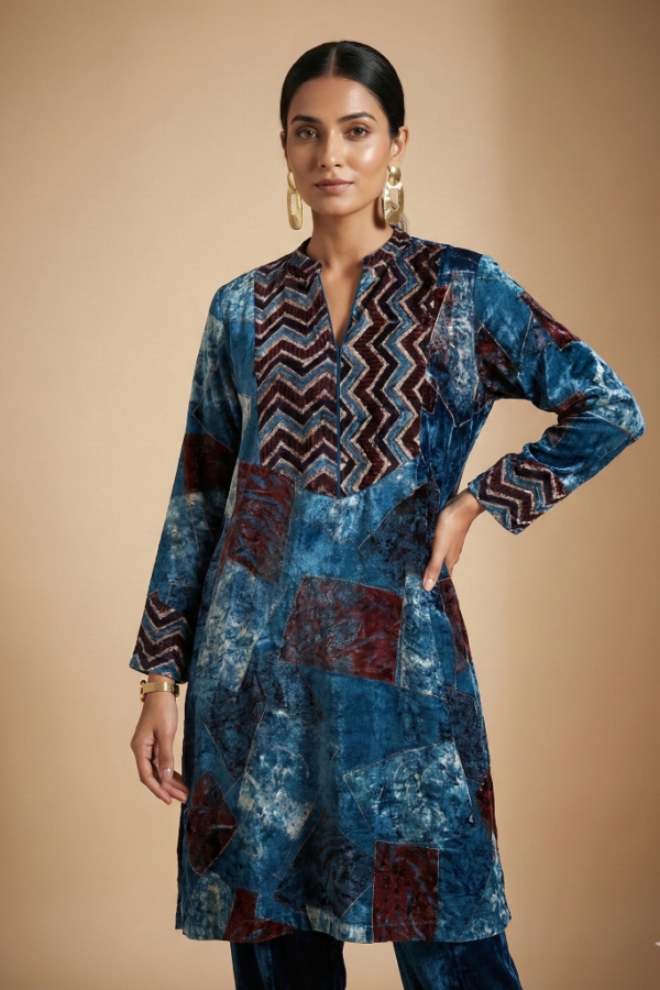 Noor Ajrakh Velvet Kurta Set – Floral
