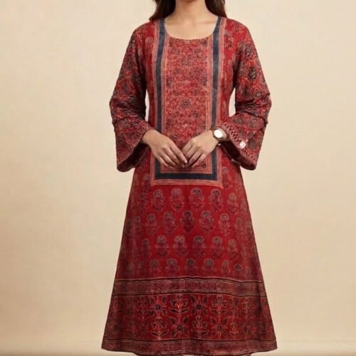 Rhea Modal Silk Ajrakh Handblock Dress