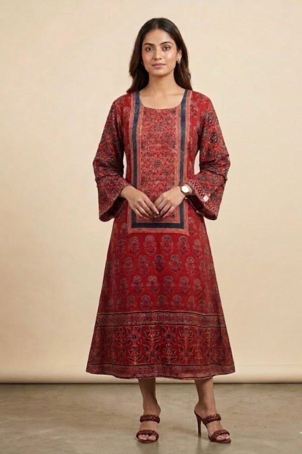 Rhea Modal Silk Ajrakh Handblock Dress