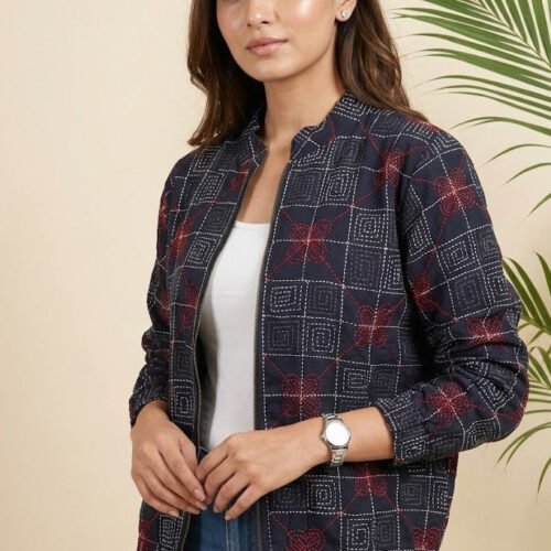 Mira Kantha Bomber Jacket – Geometric VI