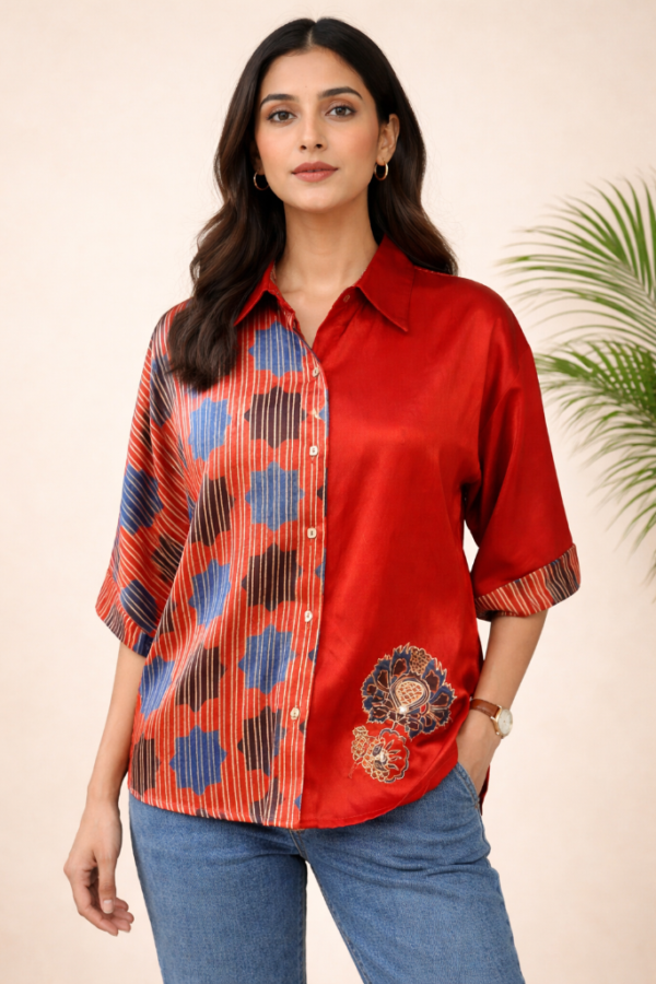 Aadhya Mashru Silk Ajrakh Shirt