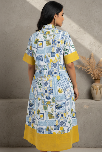 Shanaya Lemon & Blue Cotton Midi Dress