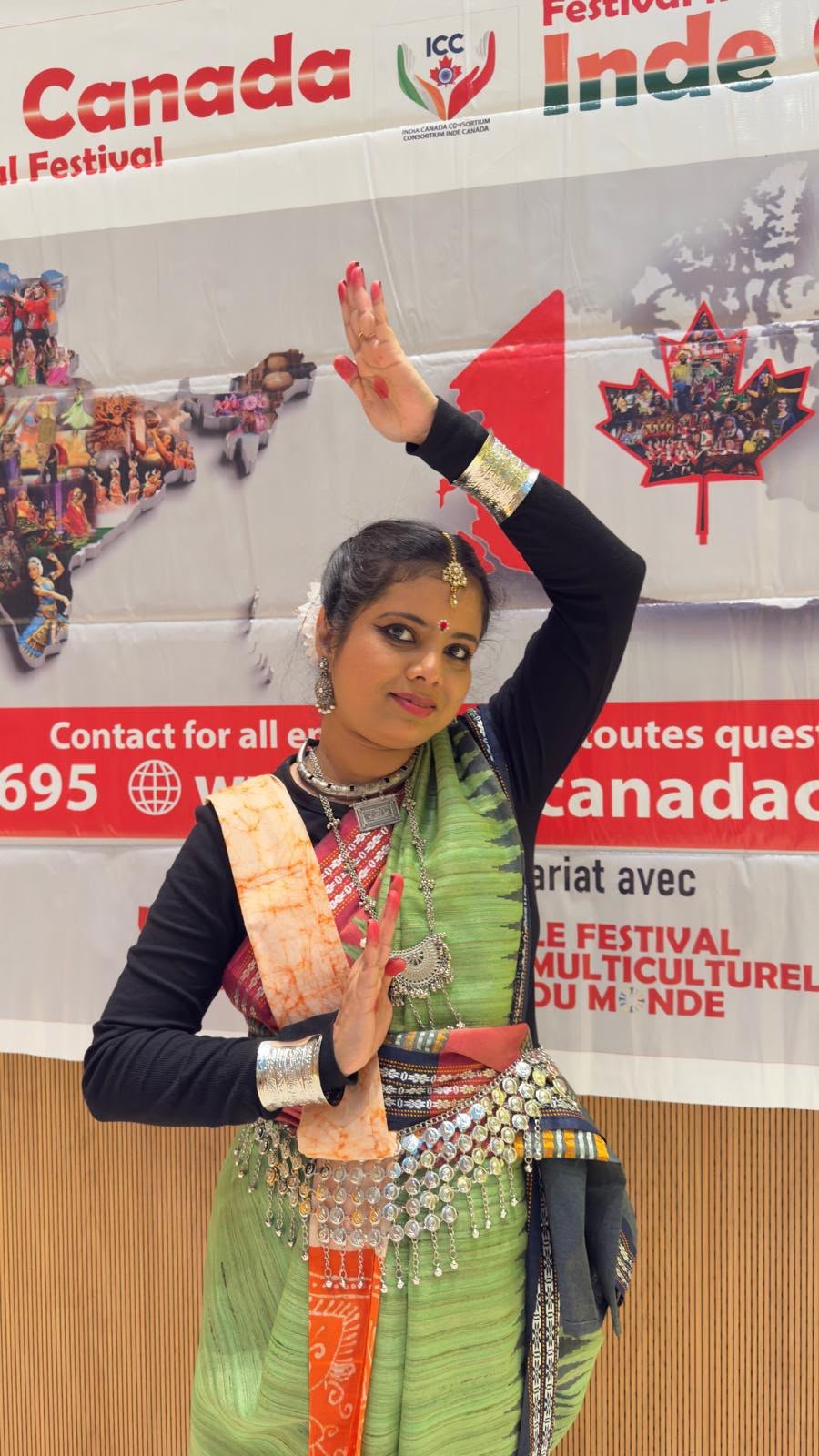 Pushpita Samina performing in a Teevra saree at an Indo-Canadian festival